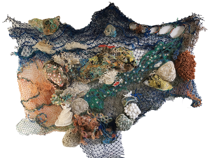 Australian Indigenous (Aboriginal and Torres Strait Islander) artwork by MARION GAEMERS of Miscellaneous Artists. The title is Coral Panel 2. [MG201705002] (Ghost Nets, Beach Debris, Rope & Twine)