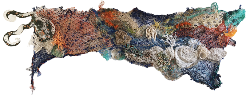 Australian Indigenous (Aboriginal and Torres Strait Islander) artwork by MARION GAEMERS of Miscellaneous Artists. The title is Coral Panel 3. [MG201705003] (Ghost Nets, Beach Debris, Rope & Twine)