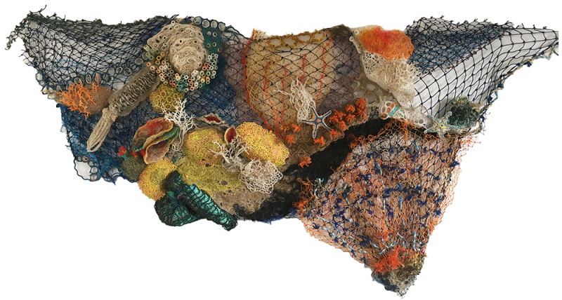 Australian Indigenous (Aboriginal and Torres Strait Islander) artwork by MARION GAEMERS of Miscellaneous Artists. The title is Coral Panel 4. [MG201705004] (Ghost Nets, Beach Debris, Rope & Twine)