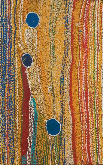 Australian Indigenous (Aboriginal and Torres Strait Islander) artwork by MULYATINGKI MARNEY of Martumili Artists. The title is Country Around Punmu. [08-476] (Acrylic on Linen)