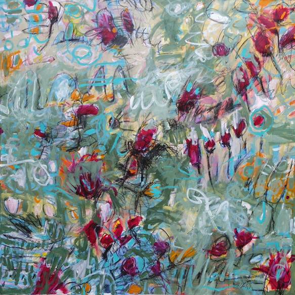 Australian Indigenous (Aboriginal and Torres Strait Islander) artwork by ROBBI NEAL of Miscellaneous Artists. The title is Crimson Like Love. [RN020921C] (Oil and Acrylic on Canvas)