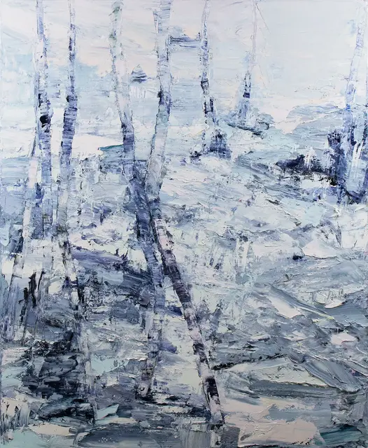 Australian Indigenous (Aboriginal and Torres Strait Islander) artwork by AARON KINNANE of Miscellaneous Artists. The title is Down by the River. [AK201612017] (Oil on Linen)