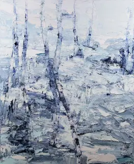 Australian Indigenous (Aboriginal and Torres Strait Islander) artwork by AARON KINNANE of Miscellaneous Artists. The title is Down by the River. [AK201612017] (Oil on Linen)