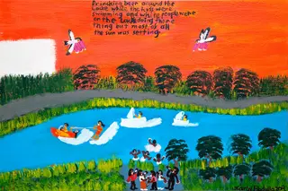 Australian Indigenous (Aboriginal and Torres Strait Islander) artwork by IAN ABDULLA of . The title is Drincking beer along the lacke…. [n/a] (Acrylic on Canvas)