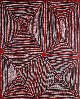 Australian Indigenous (Aboriginal and Torres Strait Islander) artwork by MAWUKURA JIMMY NERRIMAH of Mangkaja Artists. The title is Desert Country. [145/06] (Acrylic on Canvas)