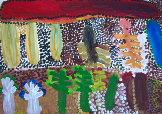 Australian Indigenous (Aboriginal and Torres Strait Islander) artwork by WANKURTA PEANUT FORD of Mangkaja Artists. The title is Desert Country. [271/12] (Derivan Matisse Acrylic - 280gsm Velin BFK Rives)