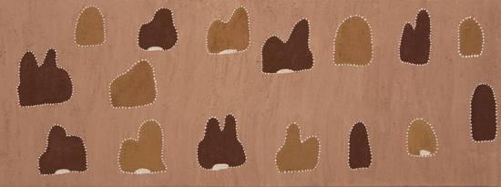 Australian Indigenous (Aboriginal and Torres Strait Islander) artwork by MARIKA PATRICK of Warmun Artists. The title is Dadjahn People. [WAC 052/07] (Natural Ochre and Pigments on Canvas)