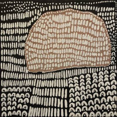 Australian Indigenous (Aboriginal and Torres Strait Islander) artwork by LENA NYADBI of Warmun Artists. The title is Dayiwul Ngarranggarni. [WAC267-17] (Natural Ochre, Charcoal and PVA Fixative on Canvas)