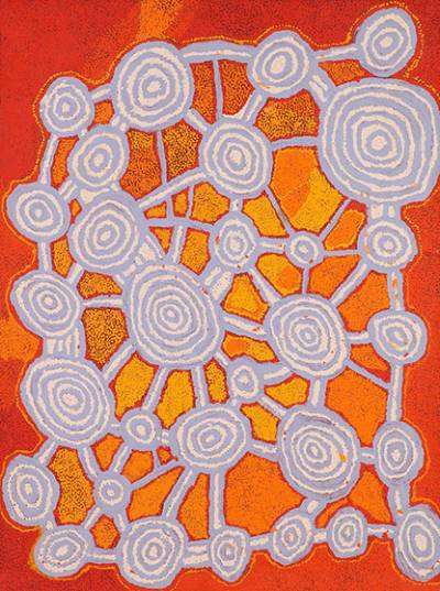 Australian Indigenous (Aboriginal and Torres Strait Islander) artwork by JOHNNY YUNGUT TJUPURRULA of Papunya Tula Artists. The title is Designs Associated with Tjulnga. [JY1003011] (Acrylic on Belgian Linen)