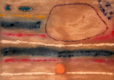 Australian Indigenous (Aboriginal and Torres Strait Islander) artwork by LINDSAY HARRIS of Miscellaneous Artists. The title is Djedalak Boodja (Old country). [22 - Djedalak Boodja (Old country)] (Pigment, Resin and Clay on Hemp)