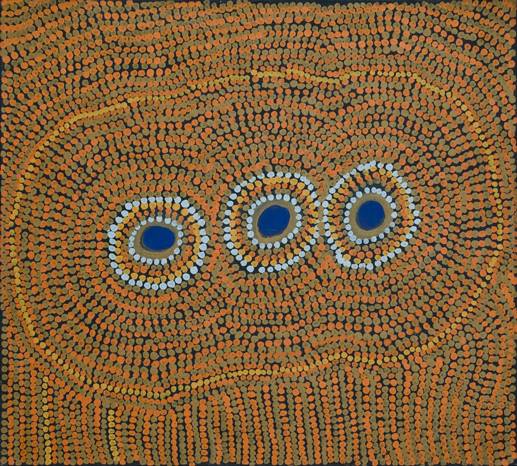 Australian Indigenous (Aboriginal and Torres Strait Islander) artwork by TILLY NAPALTJARRI of Ikuntji Artists. The title is Dog Tjukurrpa. [IK02TN390] (Acrylic on Linen)