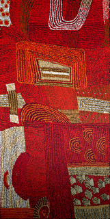 Australian Indigenous (Aboriginal and Torres Strait Islander) artwork by YURPIYA LIONEL of Ernabella Artists. The title is Donald’s Well. [213-12] (Acrylic on Canvas)