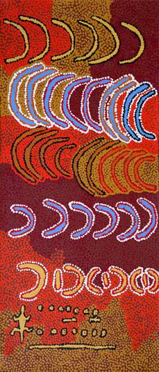 Australian Indigenous (Aboriginal and Torres Strait Islander) artwork by PADDY JAPALJARRI STEWART of Warlukurlangu Artists (Yuendumu). The title is Door 12 - Karnta Jukurrpa (Women Dreaming). [2614/11] (Acrylic on Belgian Linen)