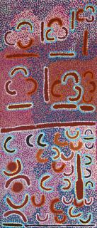 Australian Indigenous (Aboriginal and Torres Strait Islander) artwork by PADDY JAPALJARRI STEWART of Warlukurlangu Artists (Yuendumu). The title is Door 13 - (2/2 panels) - Karnta manu Warna Jukurrpa (Women and Snake Dreaming). [2736/11] (Acrylic on Belgian Linen)