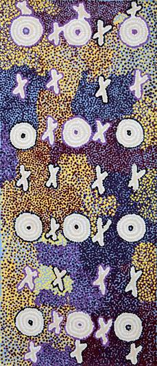 Australian Indigenous (Aboriginal and Torres Strait Islander) artwork by PADDY JAPALJARRI STEWART of Warlukurlangu Artists (Yuendumu). The title is Door 17 - (1/2 panels) - Ngatijirri Jukurrpa (Budgerigar Dreaming). [804/11] (Acrylic on Belgian Linen)