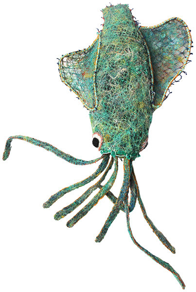 Australian Indigenous (Aboriginal and Torres Strait Islander) artwork by RACHEL EMMA GELA of Erub Erwer Meta. The title is Doreen. [16-129] (Ghost Nets, Plastic Trellis, Rope & Twine)