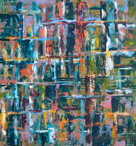 Australian Indigenous (Aboriginal and Torres Strait Islander) artwork by IRENE NAMOK of Lockhart River Artists. The title is Edge of the Wetlands. [in20120327] (Acrylic on Linen)