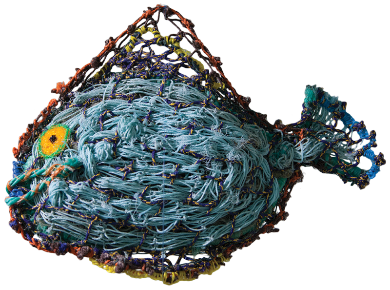 Australian Indigenous (Aboriginal and Torres Strait Islander) artwork by RACHEL EMMA GELA of Erub Erwer Meta. The title is Erar. [14-67] (Ghost Nets & Twine)