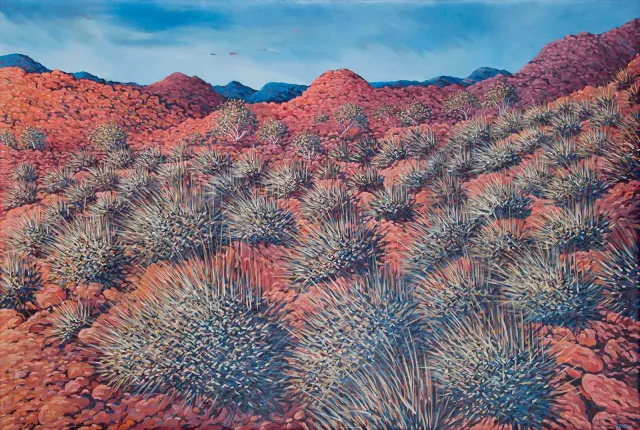 Australian Indigenous (Aboriginal and Torres Strait Islander) artwork by SARAH BROWN of Miscellaneous Artists. The title is Ernabella. [SB201610015] (Acrylic on Belgian Linen)