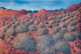 Australian Indigenous (Aboriginal and Torres Strait Islander) artwork by SARAH BROWN of Miscellaneous Artists. The title is Ernabella. [SB201610015] (Acrylic on Belgian Linen)