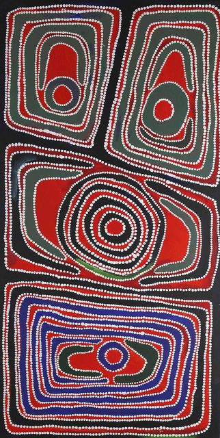 Australian Indigenous (Aboriginal and Torres Strait Islander) artwork by MAWUKURA JIMMY NERRIMAH of Mangkaja Artists. The title is Four Jilas. [498/06] (Acrylic on Canvas)