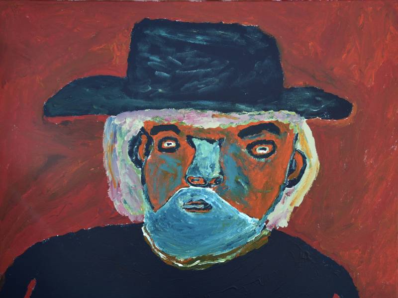 Australian Indigenous (Aboriginal and Torres Strait Islander) artwork by ADRIAN ROBERTSON of Mwerre Anthurre Artists (Bindi Inc). The title is Family in Yalpirakinu. [253-21] (Acrylic on Canvas)