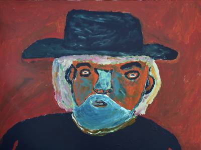 Australian Indigenous (Aboriginal and Torres Strait Islander) artwork by ADRIAN ROBERTSON of Mwerre Anthurre Artists (Bindi Inc). The title is Family in Yalpirakinu. [253-21] (Acrylic on Canvas)