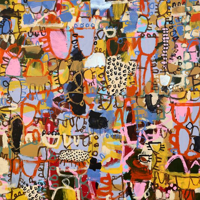 Australian Indigenous (Aboriginal and Torres Strait Islander) artwork by NAOMI HOBSON of Miscellaneous Artists. The title is Festivity Land. [NH202007003] (Acrylic on Linen)