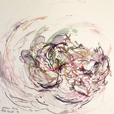 Australian Indigenous (Aboriginal and Torres Strait Islander) artwork by VICTORIA CATTONI of Miscellaneous Artists. The title is Fig Skins 4. [VC_wp3-12_2012] (Watercolour on Paper)