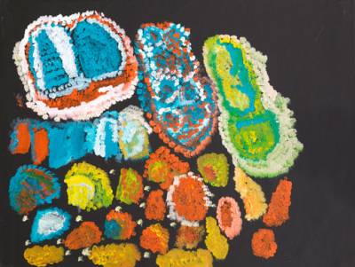 Australian Indigenous (Aboriginal and Torres Strait Islander) artwork by PAULA PAUL of Mornington Island Artists. The title is Flat Reef. [5673-L-PP-0310] (Synthetic Polymer Paint on Linen)