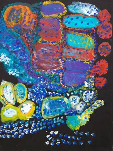 Australian Indigenous (Aboriginal and Torres Strait Islander) artwork by PAULA PAUL of Mornington Island Artists. The title is Flat Reef. [5666-L-PP-0310] (Synthetic Polymer Paint on Linen)