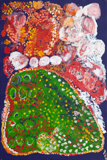 Australian Indigenous (Aboriginal and Torres Strait Islander) artwork by PAULA PAUL of Mornington Island Artists. The title is Flat Reef. [5639-L-PP-0310] (Synthetic Polymer Paint on Linen)