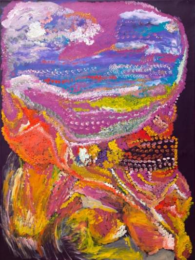 Australian Indigenous (Aboriginal and Torres Strait Islander) artwork by PAULA PAUL of Mornington Island Artists. The title is Flat Reef. [6100-L-PP-0810] (Synthetic Polymer Paint on Linen)