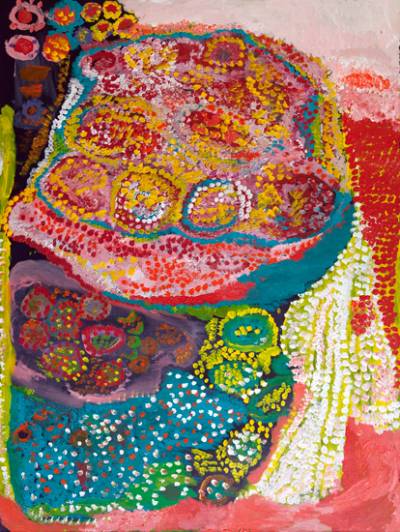 Australian Indigenous (Aboriginal and Torres Strait Islander) artwork by PAULA PAUL of Mornington Island Artists. The title is Flat Reef. [6295-L-PP-1110] (Synthetic Polymer Paint on Linen)