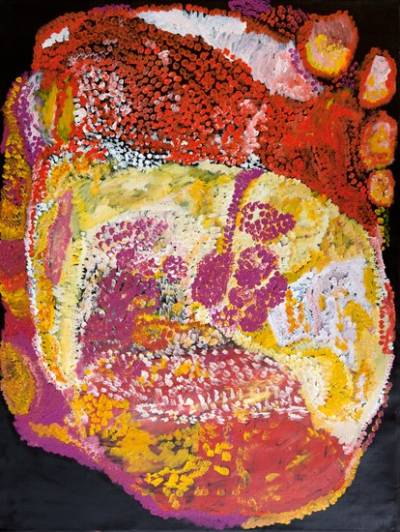 Australian Indigenous (Aboriginal and Torres Strait Islander) artwork by PAULA PAUL of Mornington Island Artists. The title is Flat Reef. [6365-L-PP-1110] (Synthetic Polymer Paint on Linen)