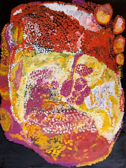 Australian Indigenous (Aboriginal and Torres Strait Islander) artwork by PAULA PAUL of Mornington Island Artists. The title is Flat Reef. [6365-L-PP-1110] (Synthetic Polymer Paint on Linen)