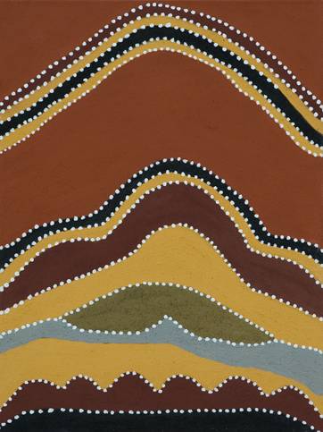 Australian Indigenous (Aboriginal and Torres Strait Islander) artwork by MADIGAN THOMAS of Warmun Artists. The title is Flat Rock. [WAC 102/09] (Natural Ochre and Pigments on Canvas)