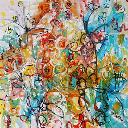 Australian Indigenous (Aboriginal and Torres Strait Islander) artwork by ROBBI NEAL of Miscellaneous Artists. The title is Fly Away Like Yellow. [RN260522L] (Oil and Acrylic on Linen)