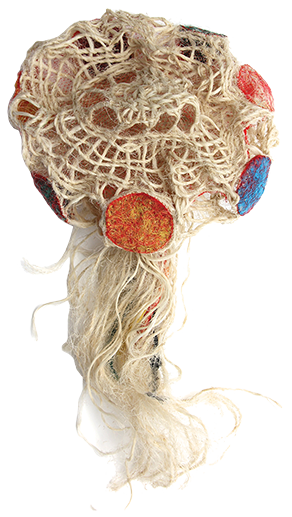 Australian Indigenous (Aboriginal and Torres Strait Islander) artwork by NANCY LOUISA KIWAT of Erub Erwer Meta. The title is Freddy. [16-151] (Rope & Twine)