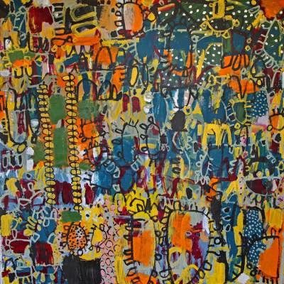 Australian Indigenous (Aboriginal and Torres Strait Islander) artwork by NAOMI HOBSON of Miscellaneous Artists. The title is Frenchmen Reef. [NH202009002] (Acrylic on Linen)