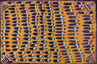 Australian Indigenous (Aboriginal and Torres Strait Islander) artwork by JANANGOO BUTCHER CHEREL of Mangkaja Artists. The title is Girndi. [179/08] (Acrylic Gouache on 100% Cotton Rag, 300gsm)