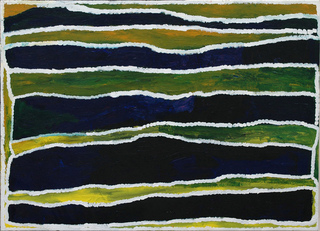 Australian Indigenous (Aboriginal and Torres Strait Islander) artwork by WAKARTU CORY SURPRISE of Mangkaja Artists. The title is Guddillguddill. [355/08] (Atelier Acrylic Paint on 11oz Canvas)