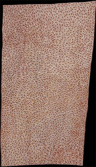 Australian Indigenous (Aboriginal and Torres Strait Islander) artwork by GULUMBU YUNUPINGU of Buku-Larrnggay Mulka (Yirrkala). The title is Ganyu. [3601R] (Bark Painting)