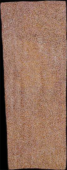 Australian Indigenous (Aboriginal and Torres Strait Islander) artwork by GULUMBU YUNUPINGU of Buku-Larrnggay Mulka (Yirrkala). The title is Ganyu. [3626Z] (Bark Painting)