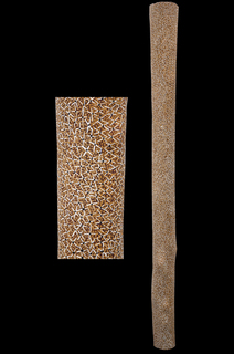 Australian Indigenous (Aboriginal and Torres Strait Islander) artwork by GULUMBU YUNUPINGU of Buku-Larrnggay Mulka (Yirrkala). The title is Ganyu. [3645O] (Earth Pigments on Hollow Log)