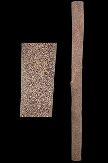 Australian Indigenous (Aboriginal and Torres Strait Islander) artwork by GULUMBU YUNUPINGU of Buku-Larrnggay Mulka (Yirrkala). The title is Ganyu. [3655A] (Earth Pigments on Hollow Log)