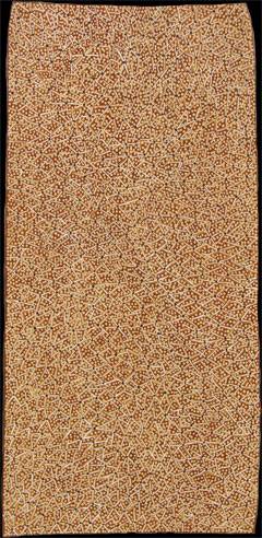 Australian Indigenous (Aboriginal and Torres Strait Islander) artwork by GULUMBU YUNUPINGU of Buku-Larrnggay Mulka (Yirrkala). The title is Ganyu. [3697R] (Bark Painting)