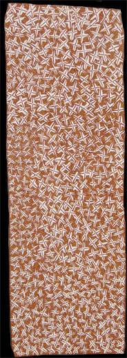 Australian Indigenous (Aboriginal and Torres Strait Islander) artwork by GULUMBU YUNUPINGU of Buku-Larrnggay Mulka (Yirrkala). The title is Ganyu. [3697S] (Bark Painting)
