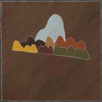 Australian Indigenous (Aboriginal and Torres Strait Islander) artwork by ROBERTA DAYLIGHT of Warmun Artists. The title is Garlumbuny Hill. [WAC 534/08] (Natural Ochre and Pigments on Canvas)