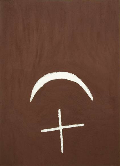 Australian Indigenous (Aboriginal and Torres Strait Islander) artwork by MABEL JULI of Warmun Artists. The title is Garnkiny Ngarrangkarni. [WAC 457/05] (Natural Ochre and Pigments on Canvas)